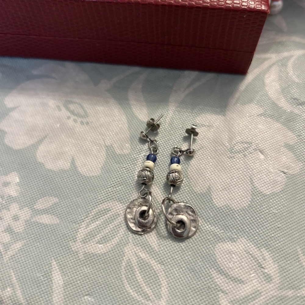 Stylish Silver and Blue Swirl Earrings
